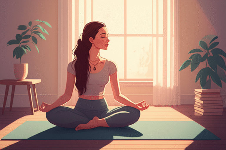 Rotina de Sono Saudável Mulher praticando yoga antes de dormir