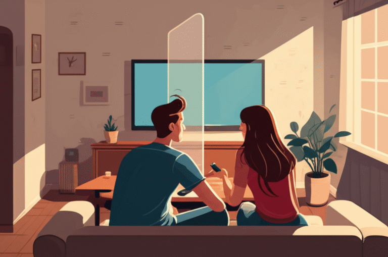 Casal assistindo TV sem contato físico