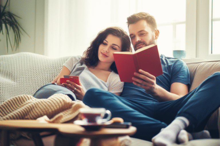 Tempo de Qualidade a Dois Casal relaxando junto no sofá