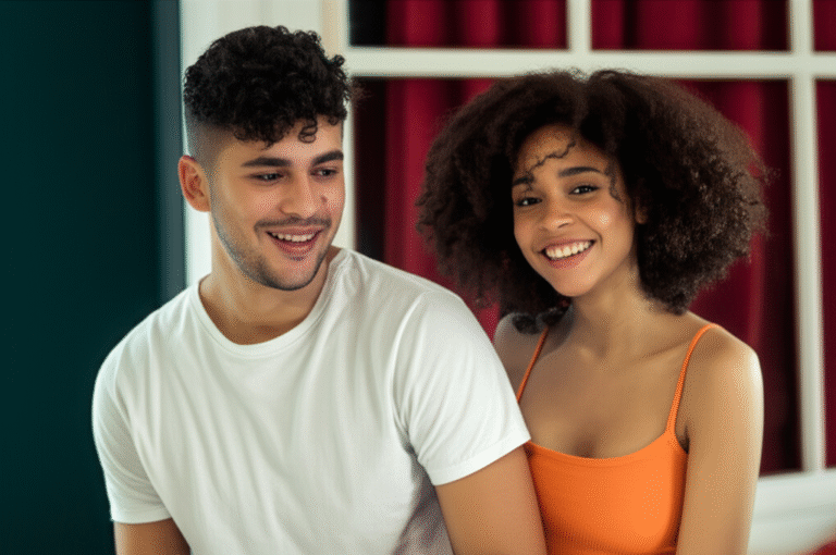 Experimentação Sexual Casal sorrindo e explorando novas possibilidades