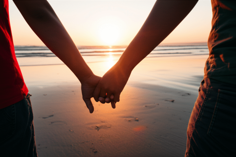 Construindo uma Autoimagem Sexual Positiva Casal de mãos dadas, caminhando em direção ao pôr do sol