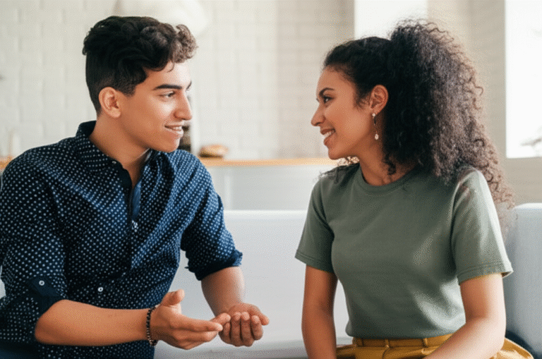 Duas pessoas conversando sobre consentimento e limites em um relacionamento