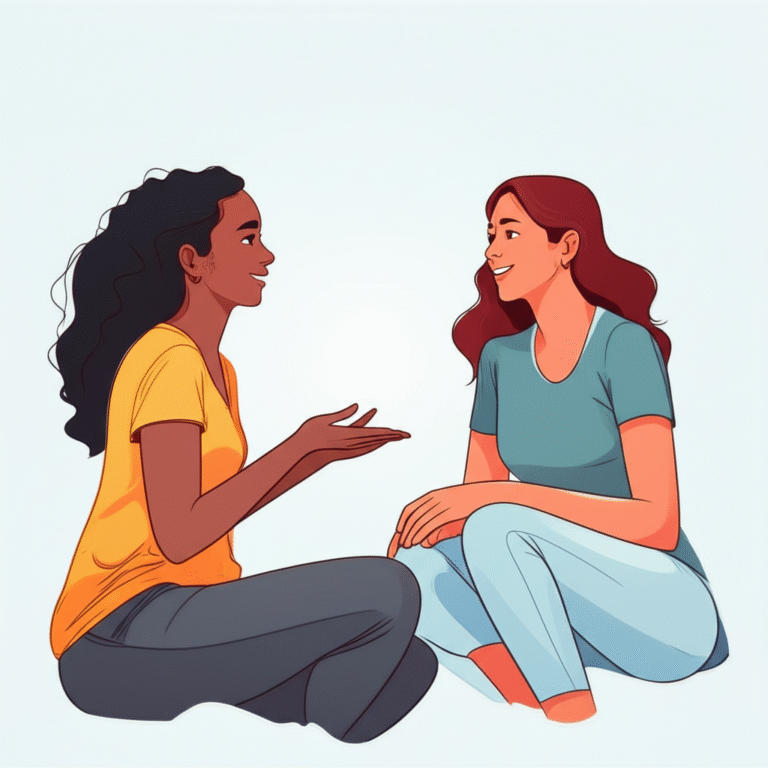 Comunicação Sexual: Diálogo Aberto Duas pessoas conversando abertamente e sorrindo, representando comunicação sexual saudável.