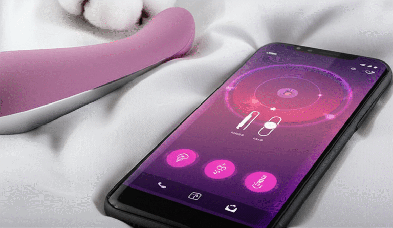 Tecnologia e Prazer Sexual Vibrador inteligente conectado a um smartphone.