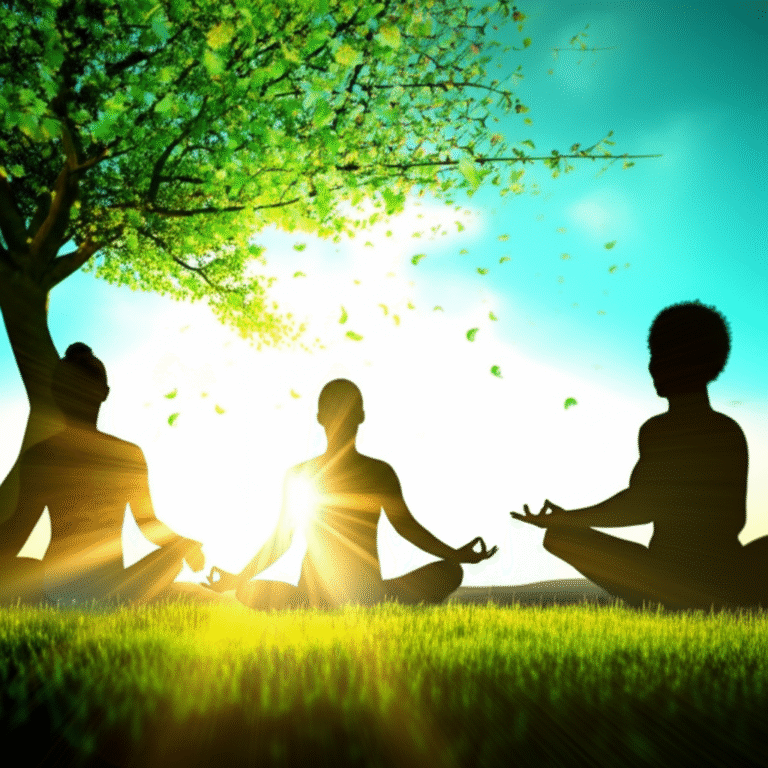 Pessoas meditando juntas, representando a cura e o crescimento.
